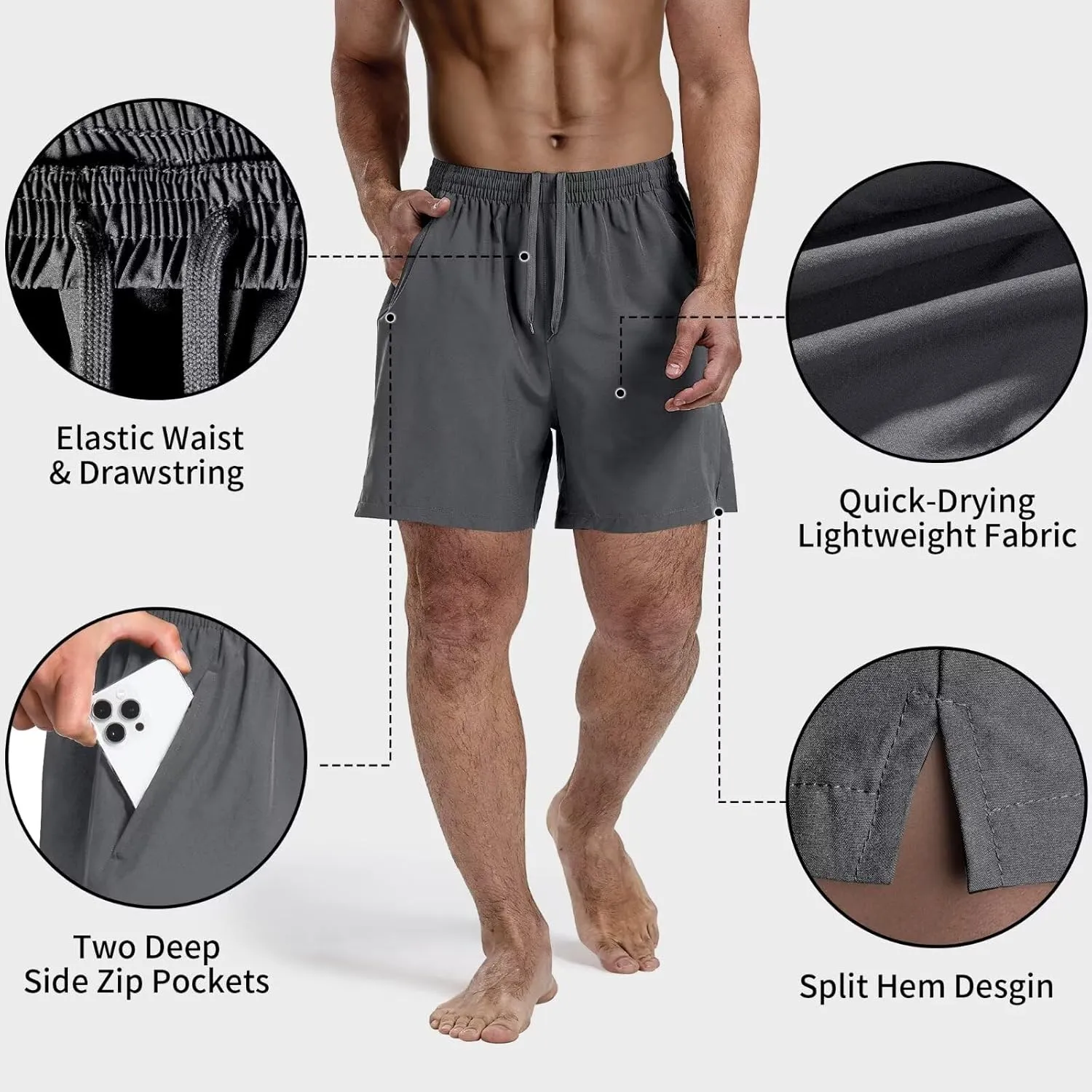 3 Pack Men's Athletic Running Shorts 5 Inch,Quick Dry Gym Workout Shorts with Zip Pockets