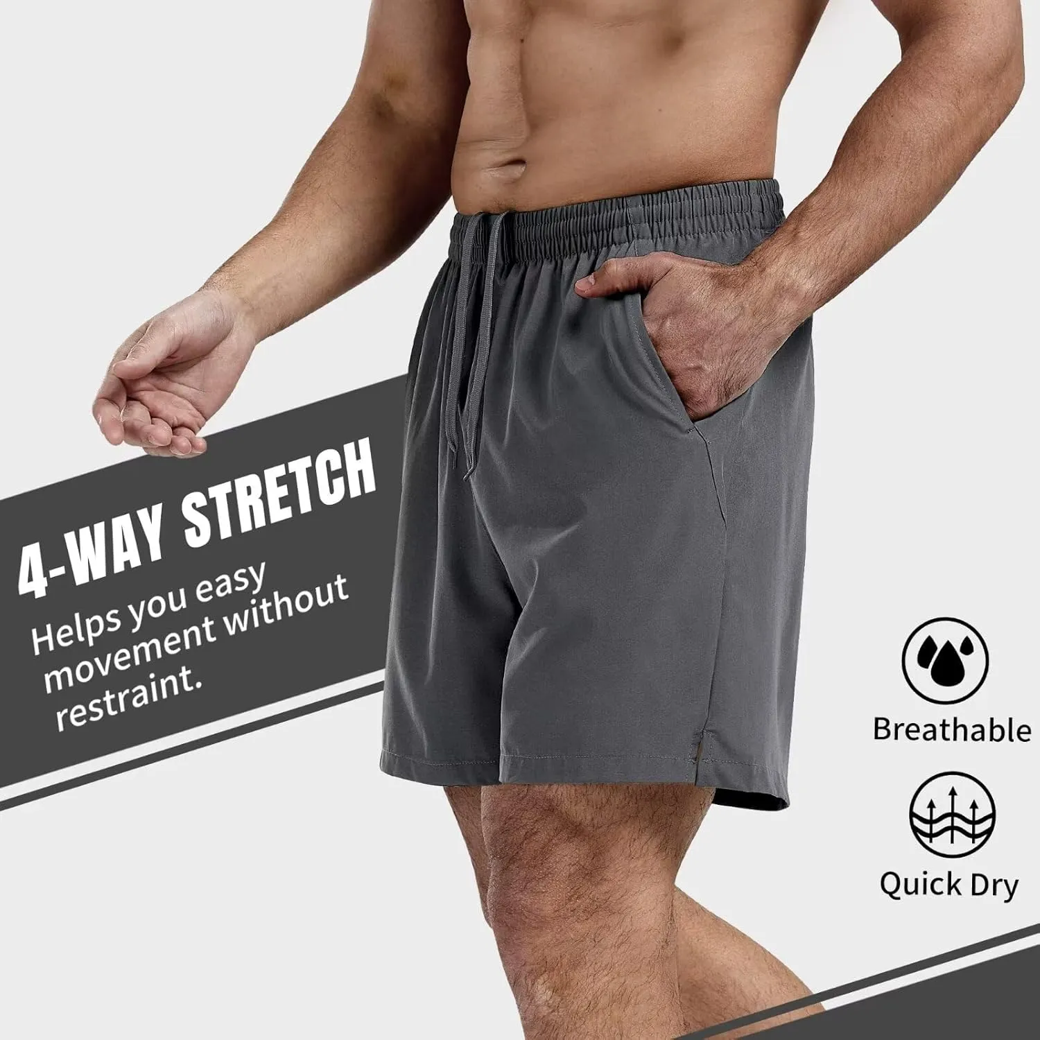 3 Pack Men's Athletic Running Shorts 5 Inch,Quick Dry Gym Workout Shorts with Zip Pockets