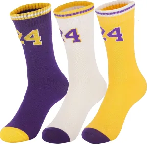 3 Pairs Basketball Socks for Boys and Girls,Athletic Running Breathable Socks Cushion Youth Sports Socks Gifts for Kids 6-14 (One Size, 3Pairs KB #24)