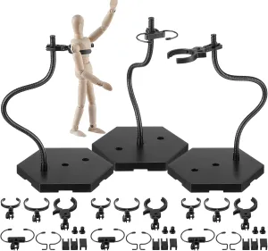 3 Sets Action Figure Stand 12 Inch Figure Display with Attachable Base Flexible Shape Toy Doll Holder Flight Stands Connectable Metal Toy for 1/6 1/9 1/12 Scale