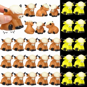 30 Pcs Highland Cow Glow in The Dark Bulk Bath Toy Baby Rubber Water Squirting Luminous Highland Cow Squeaky Toy Bulk Figurine Statues Decor for Spring Summer Birthday Party