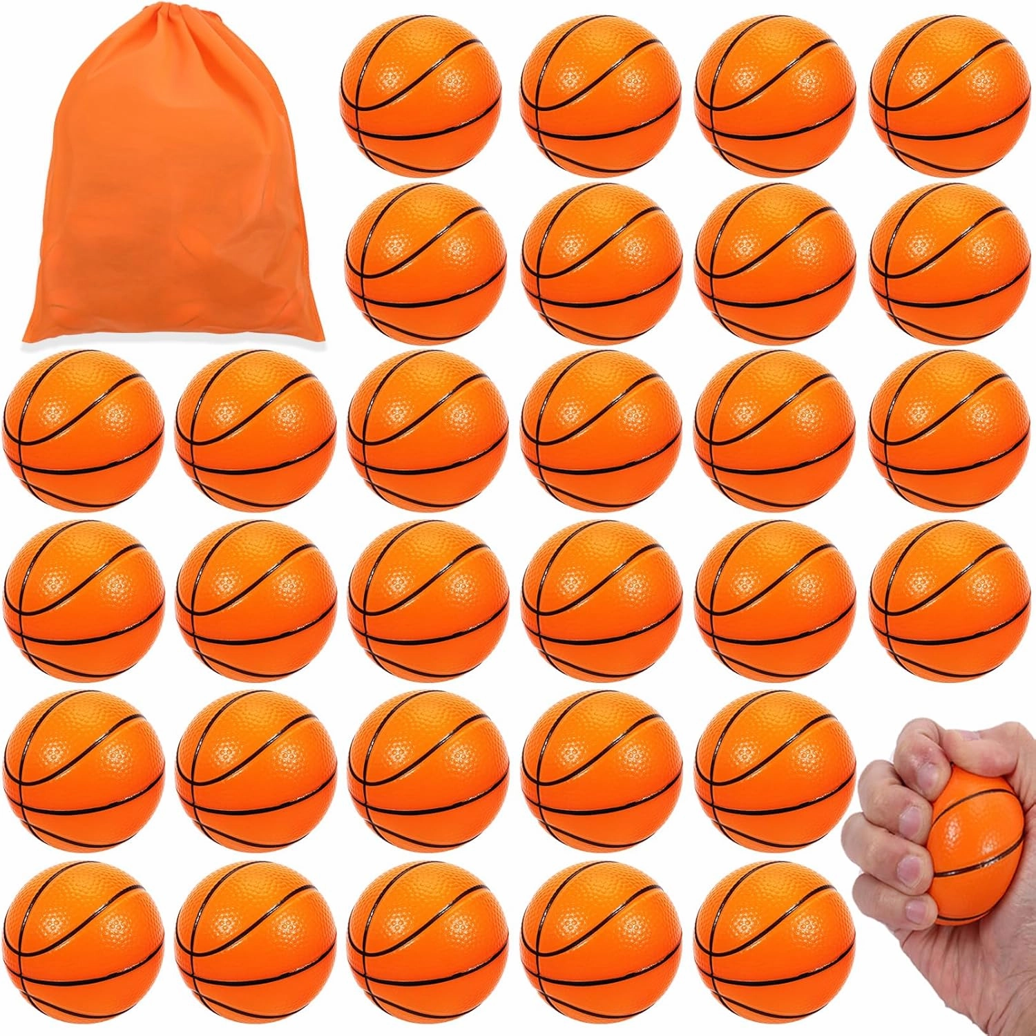 30 PCS Mini Basketball Stress Balls, 2.5 Inch Foam Sports Balls for Kids, Party Favors & Stress Relief