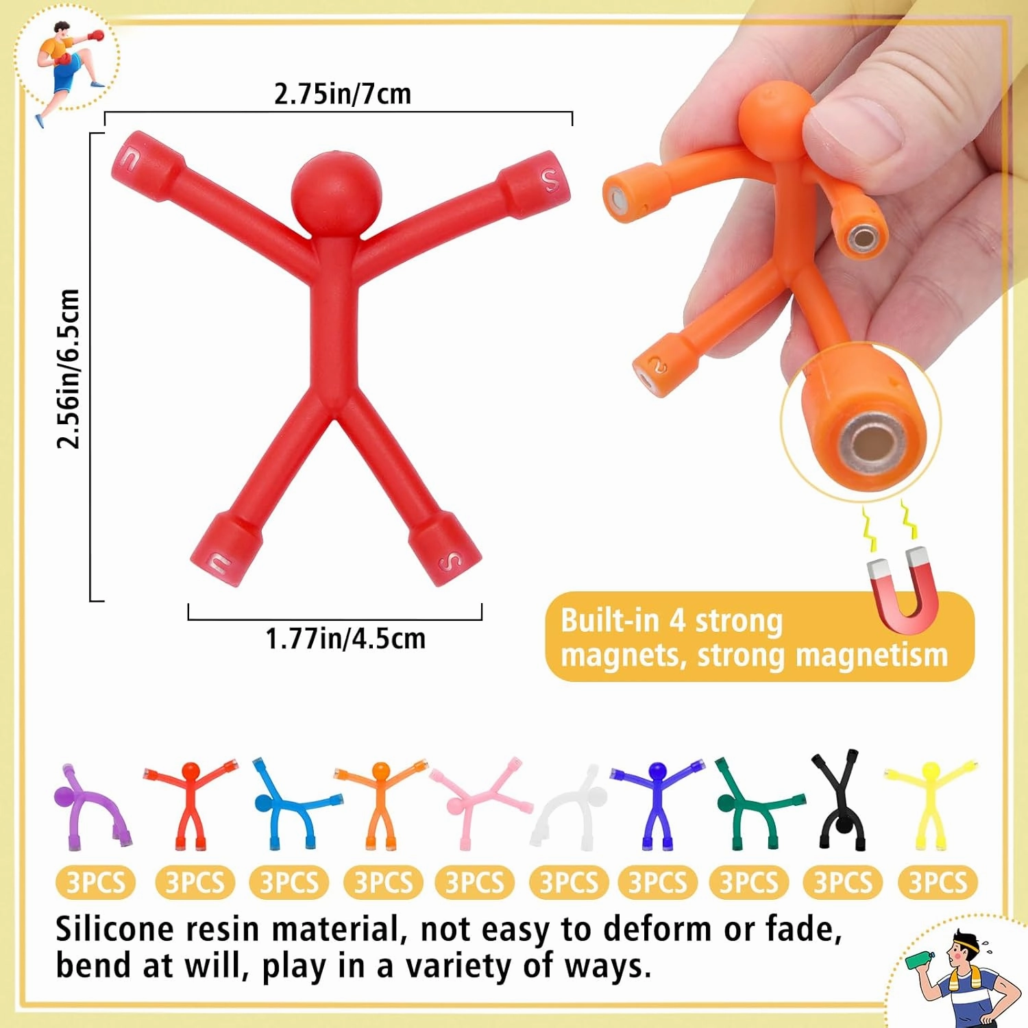 30Pcs Magnetic Travel Toys, Magnets Men for Kids, Cute Magnetic People for Refrigerator, Fridge Magnets Fidget Toys for Adults Kids Gifts
