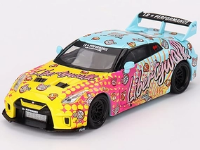 35GT-RR Ver.1 LB-Silhouette Works GT Light Blue and Yellow with Graphics Limited Edition 1/64 Diecast Model Car by Mini GT MGT00742
