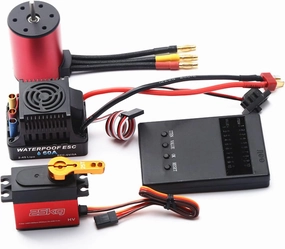 3650 5200KV Brushless Motor with 60A Brushless ESC Electric Speed Controller, 25KG Digital Servo and Programming Card, Waterproof Motor ESC Combo Set for 1/8 1/10 RC Car
