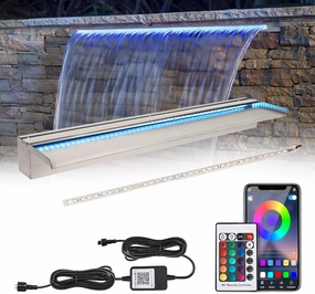 36'' APP Control Pool Waterfall with RGB LED Lights, Stainless Steel Pond Fountain Set for Outdoor Decorations, Patio Waterfall Spillway Kit w/16 Color Changing, Easy Install