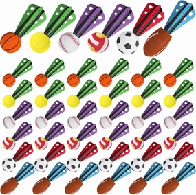 36 Pcs Mini Foam Sports Ball Rocket Launcher Party Favors Fun Flying Baseball Soccer Football Basketball Tennis Volleyball Foam Rocket for Basket Stuffers Gifts Party Favor