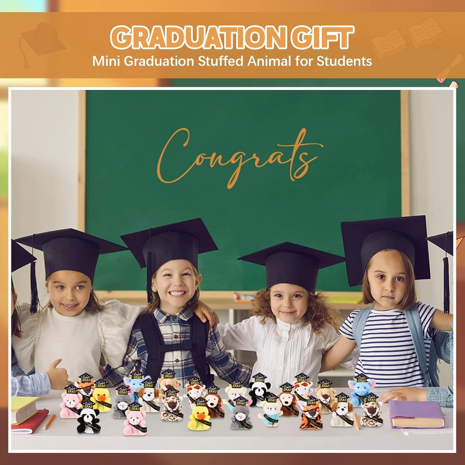 36 Pcs Mini Graduation Stuffed Animal Bulk Tiny Congrats Grad Plush Toy Small Animal Doll Keychain with Grad Hat for 2025 Graduation Party Favors Decoration Classroom Exchange Gift