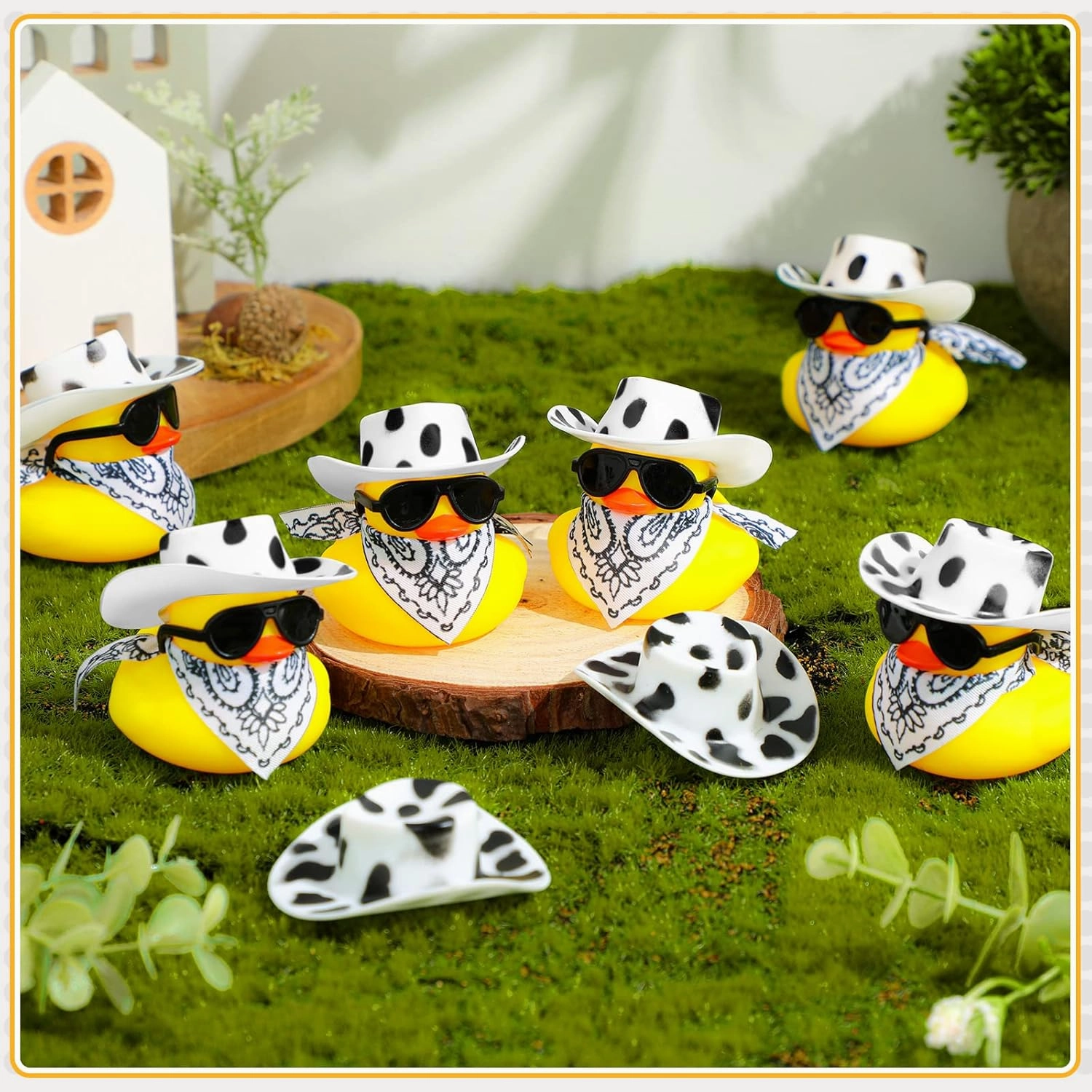 36 Set Cowboy Rubber Duck Mini Yellow Duckies Bath Party Toy Tiny Ducks Bathtub Toy with Cowboy Hat Paisley Bandanas Sunglasses for Summer Baby Shower Birthday Swimming Party (Cow Style)