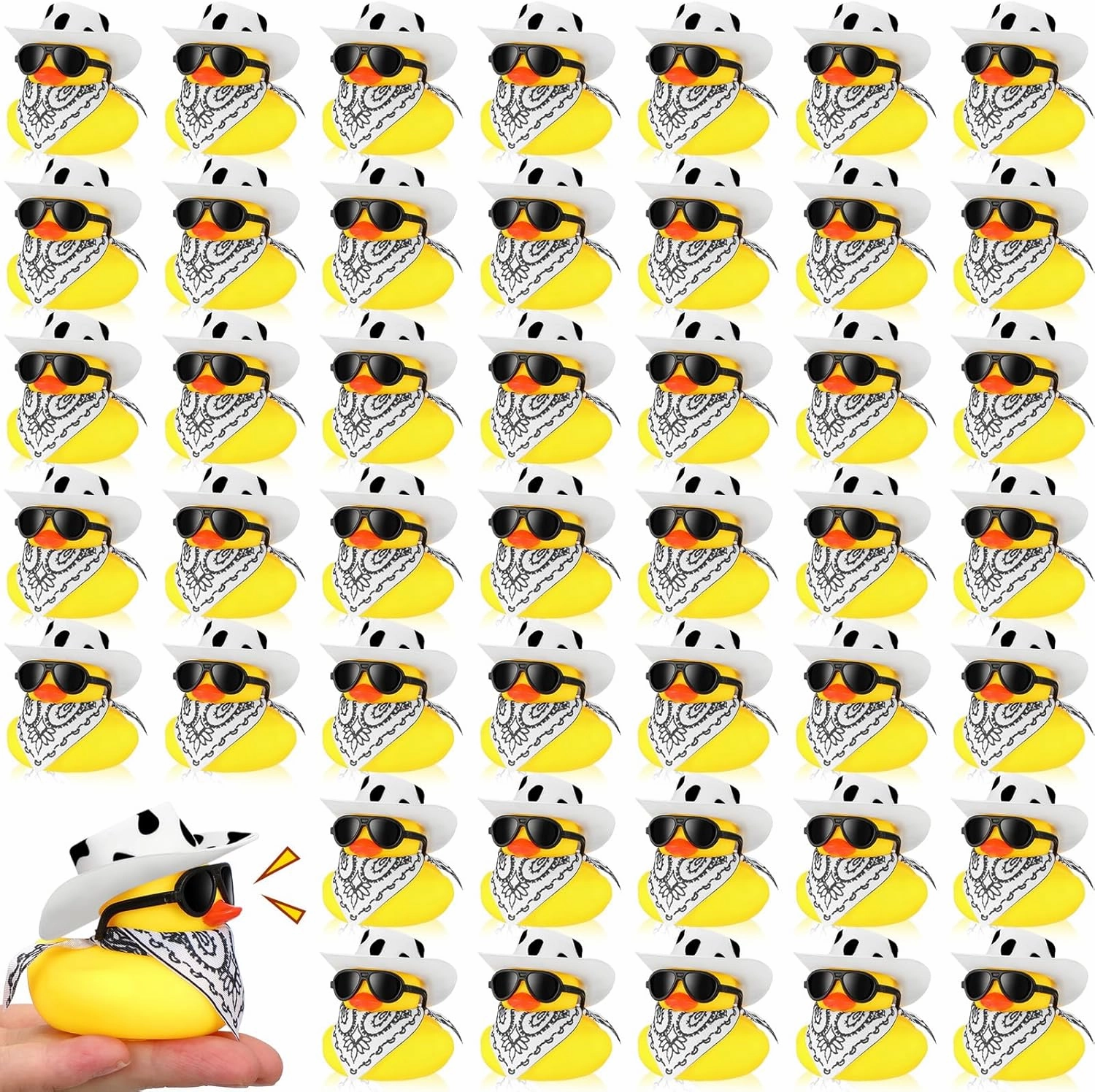 36 Set Cowboy Rubber Duck Mini Yellow Duckies Bath Party Toy Tiny Ducks Bathtub Toy with Cowboy Hat Paisley Bandanas Sunglasses for Summer Baby Shower Birthday Swimming Party (Cow Style)