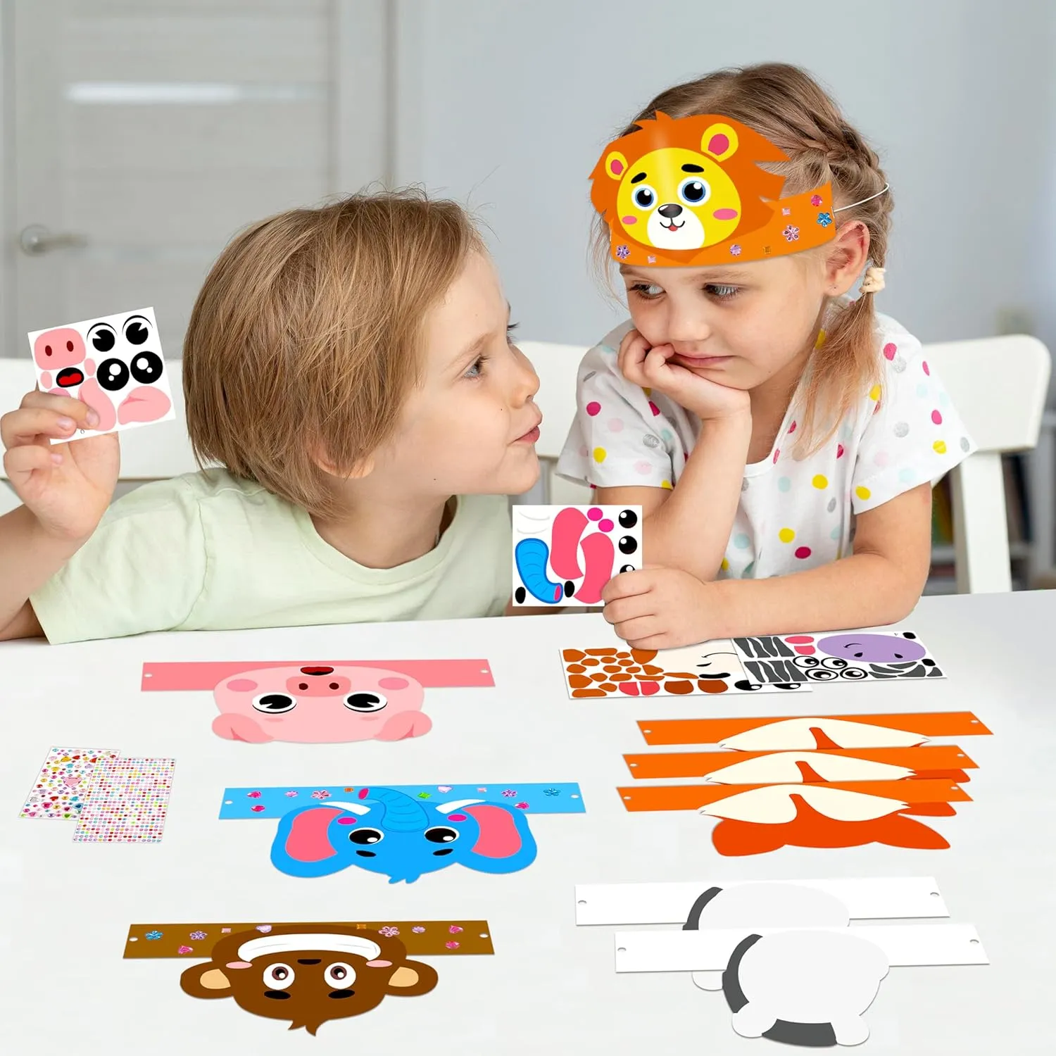 36PCS Jungle Safari Animal Crafts, DIY Paper Crowns Bulk Party Favors for Zoo Birthday Activities, Art and Craft Headbands Kit