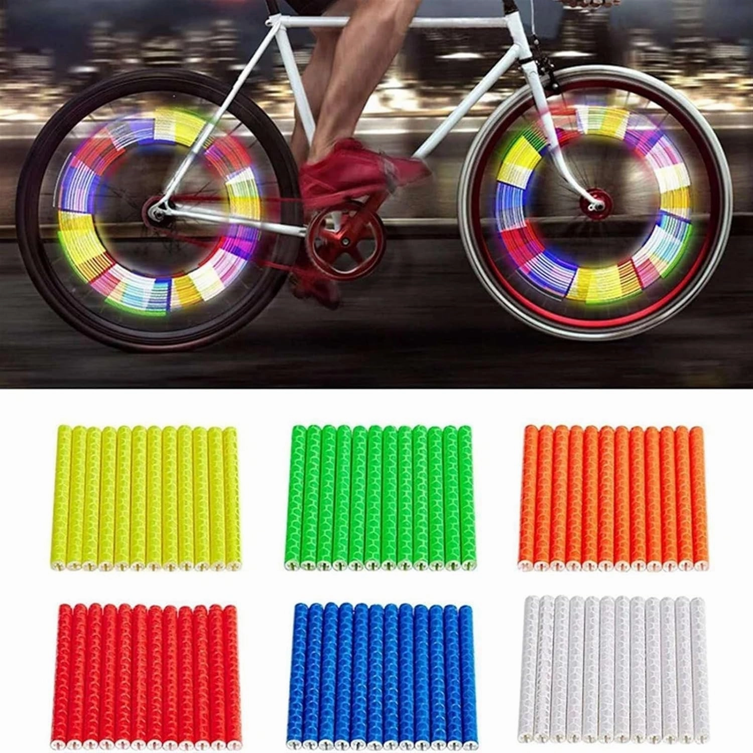 36Pcs Fit for Bicycle Wheel Spokes Reflective Sticker Colorful Tube Warning Safety Light DIY Cycling Reflector Reflective Safety Kit