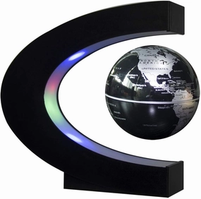 3 Inch Floating Globe C Shape Magnetic Levitation Globe Maglev Globes World Map with LED Light for Teaching Home Office Desk Decoration (Black)