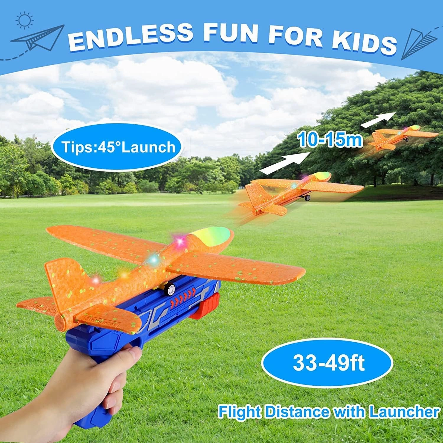 3 Pack Airplane Launcher Toy for Kids, Led Foam Glider with Plane Launcher for Playing Outdoor Flying Toys, Birthday Gifts for Boys Girls 3 4 5 6 7 8-13 Year Old.