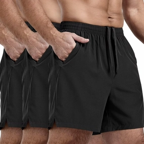 3 Pack Men's Athletic Running Shorts 5 Inch,Quick Dry Gym Workout Shorts with Zip Pockets