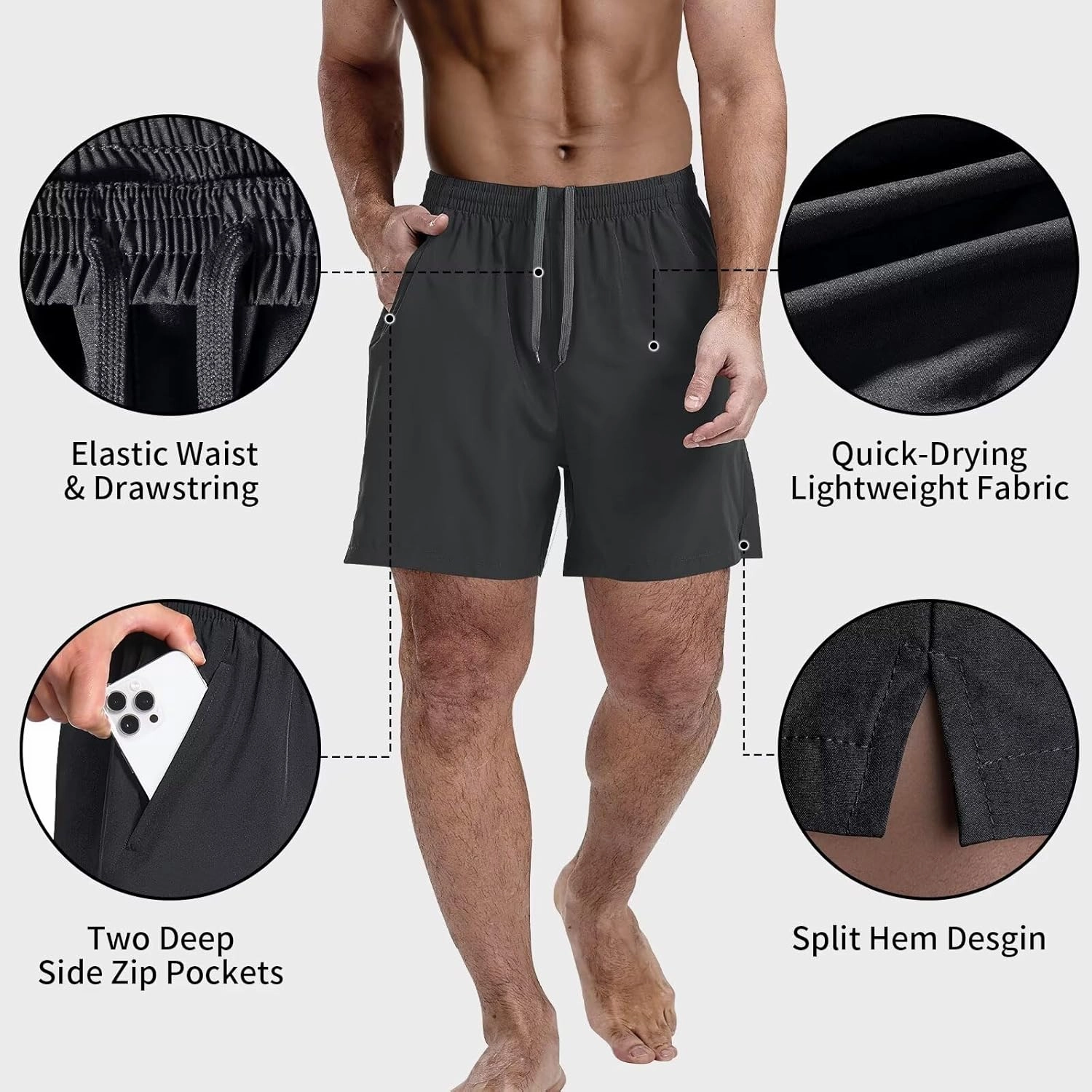3 Pack Men's Athletic Running Shorts 5 Inch,Quick Dry Gym Workout Shorts with Zip Pockets