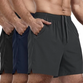 3 Pack Men's Athletic Running Shorts 5 Inch,Quick Dry Gym Workout Shorts with Zip Pockets