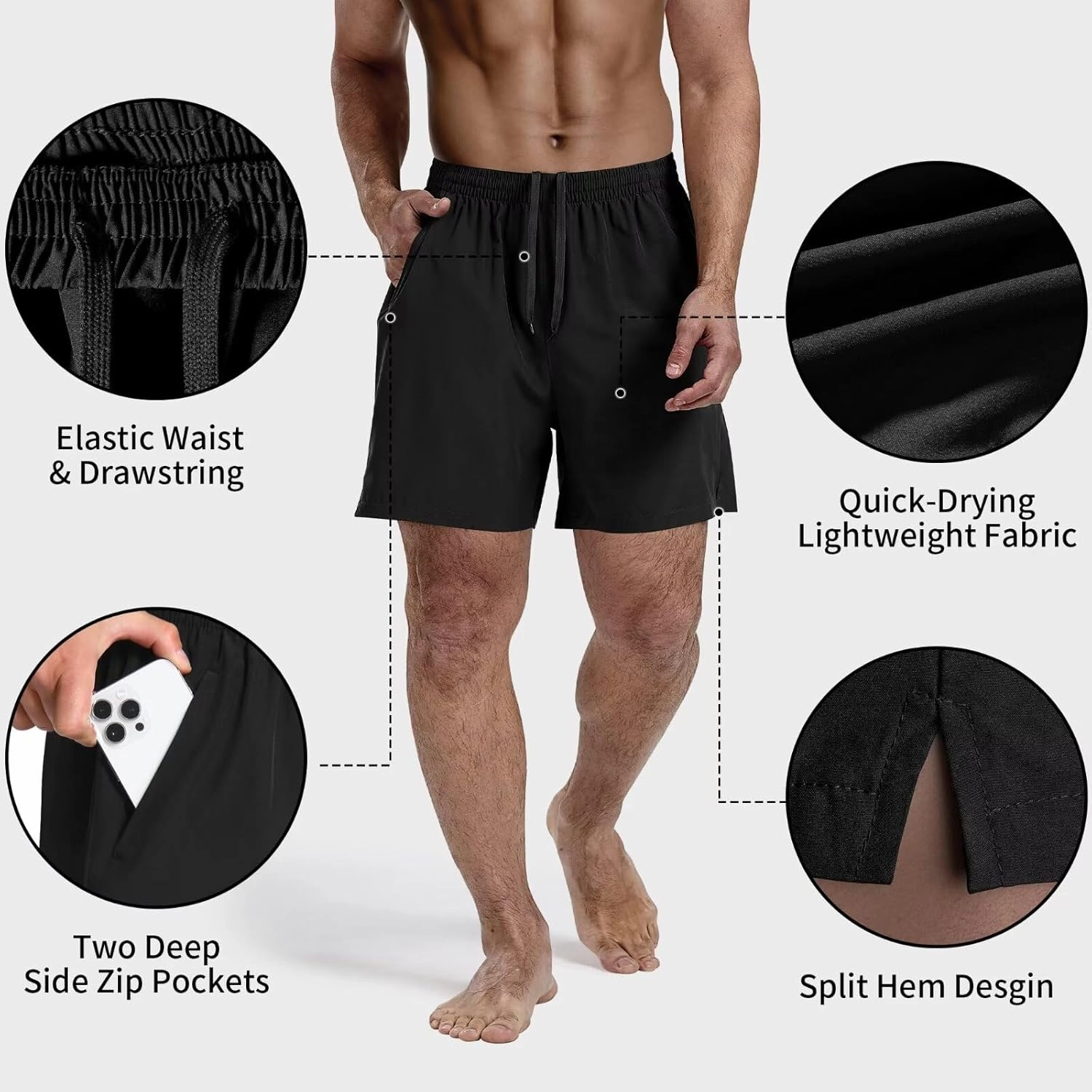 3 Pack Men's Athletic Running Shorts 5 Inch,Quick Dry Gym Workout Shorts with Zip Pockets