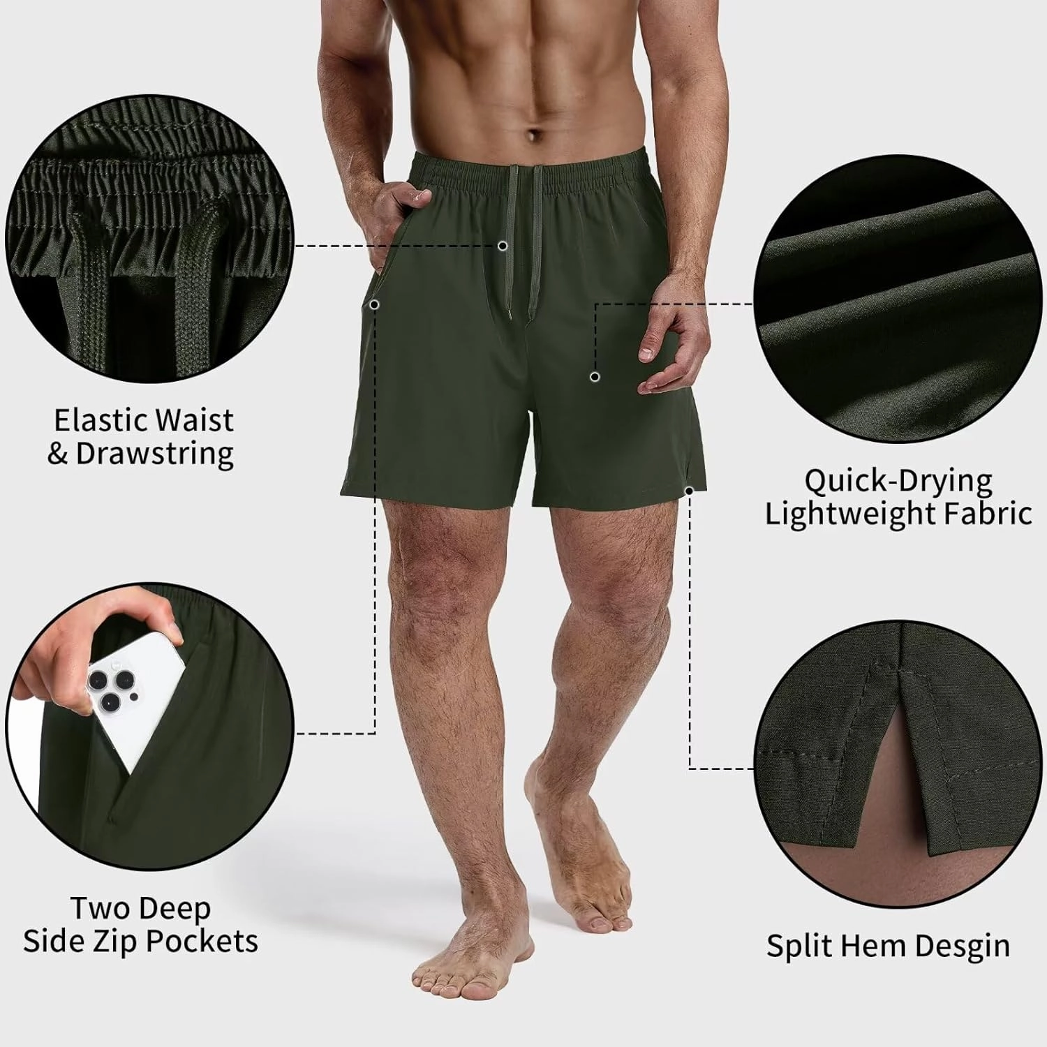 3 Pack Men's Athletic Running Shorts 5 Inch,Quick Dry Gym Workout Shorts with Zip Pockets