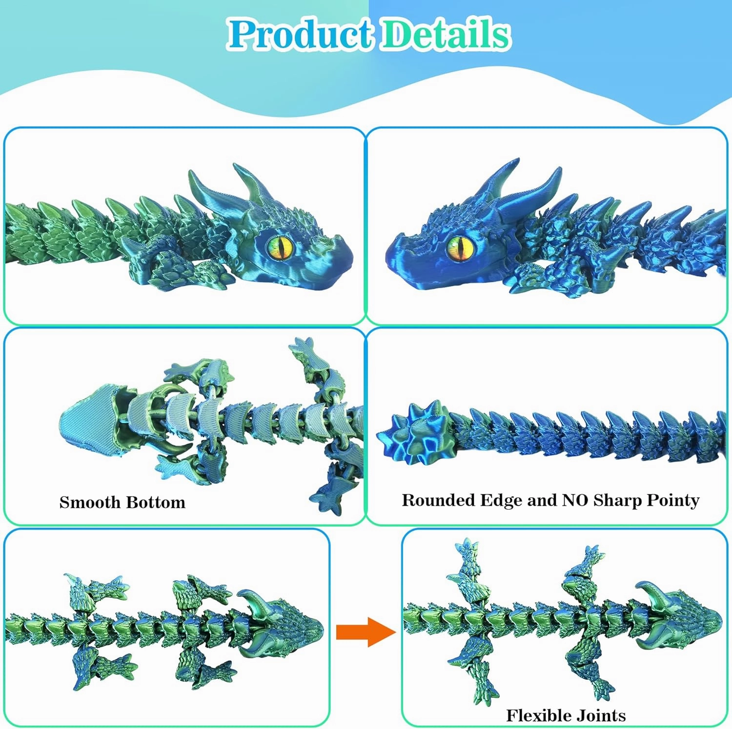 3D Printed Dragon Eggs with Dragon Inside, Large Articulated Dragon Toys with Eyes, Animal Fidget Toy Easter Surprise Eggs Home Decor Executive Desk Toy, Easter Gift for Kids (Blue Green)