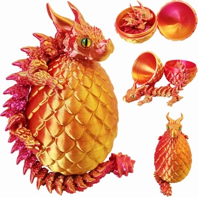 3D Printed Dragon Eggs with Dragon Inside, Large Articulated Dragons Toy with Eyes, Animal Fidget Toys Easter Surprise Eggs Home Decor Executive Desk Toy, Easter Gift for Kids (Red Golden)