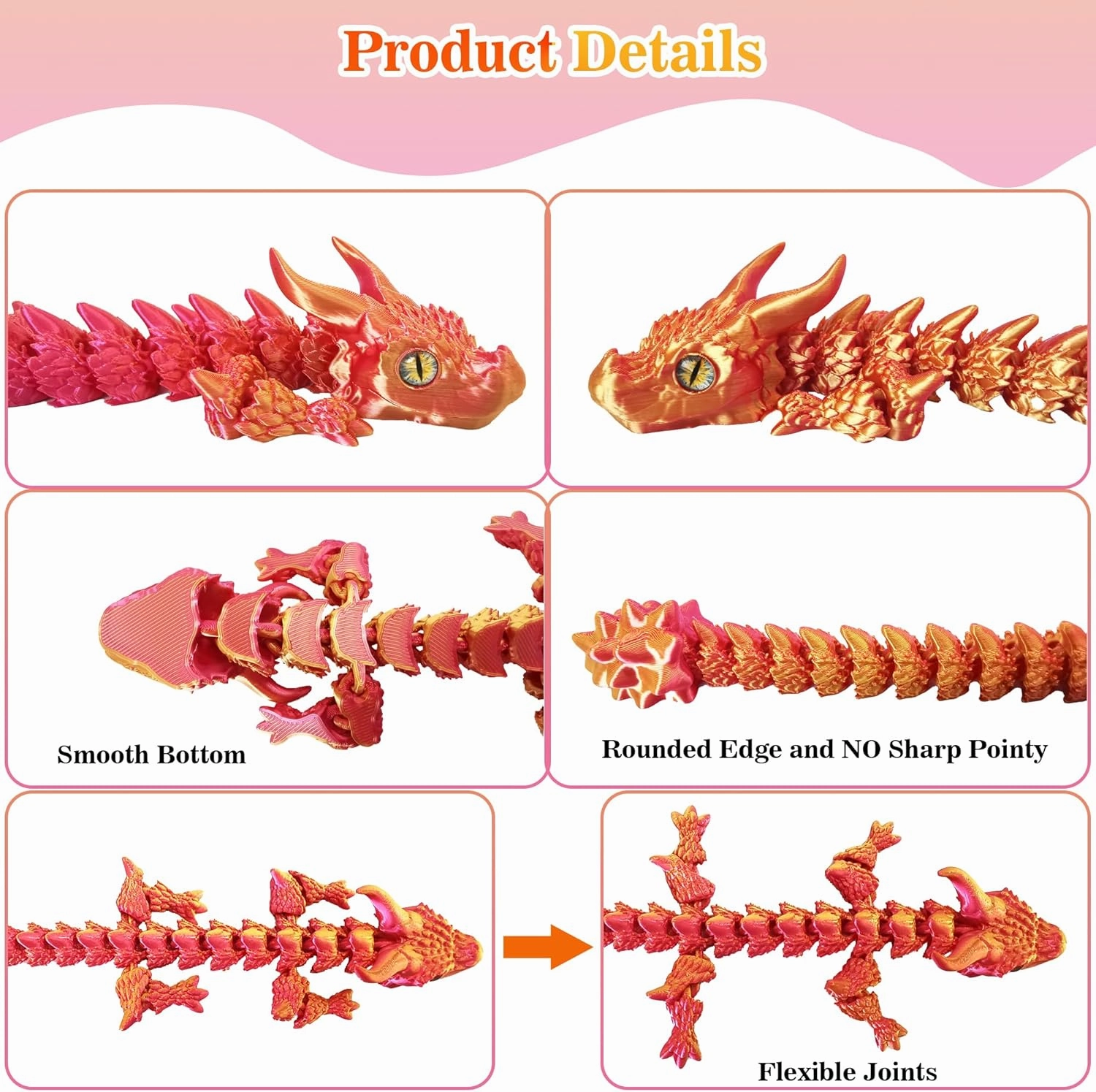 3D Printed Dragon Eggs with Dragon Inside, Large Articulated Dragons Toy with Eyes, Animal Fidget Toys Easter Surprise Eggs Home Decor Executive Desk Toy, Easter Gift for Kids (Red Golden)