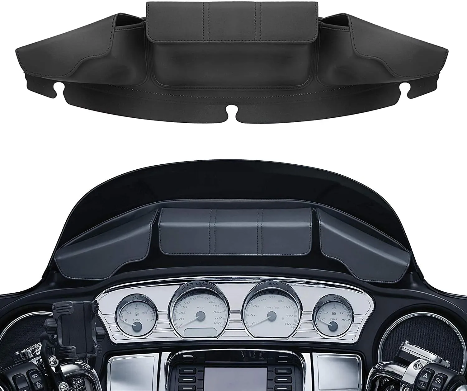 3Pocket Batwing Fairing Pouch Windshield Bag For Harley Touring Electra Gilde Street Glide Ultra Limited 2014-2023, Black