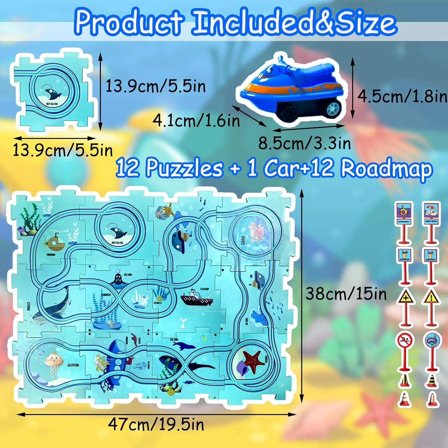 4 Year Old Boy Birthday Gift, Puzzle Racer Kids Car Track Set Puzzle Racer Car Track Set with Roadmap Puzzle Track Car Play Set Toys for 4 Year Old Boys (A-Oceans, Set1-25pcs)