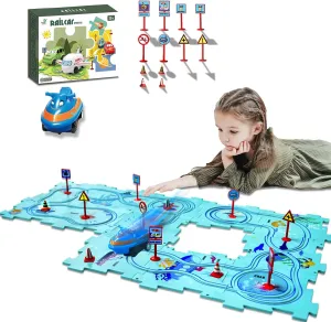 4 Year Old Boy Birthday Gift, Puzzle Racer Kids Car Track Set Puzzle Racer Car Track Set with Roadmap Puzzle Track Car Play Set Toys for 4 Year Old Boys (A-Oceans, Set1-25pcs)