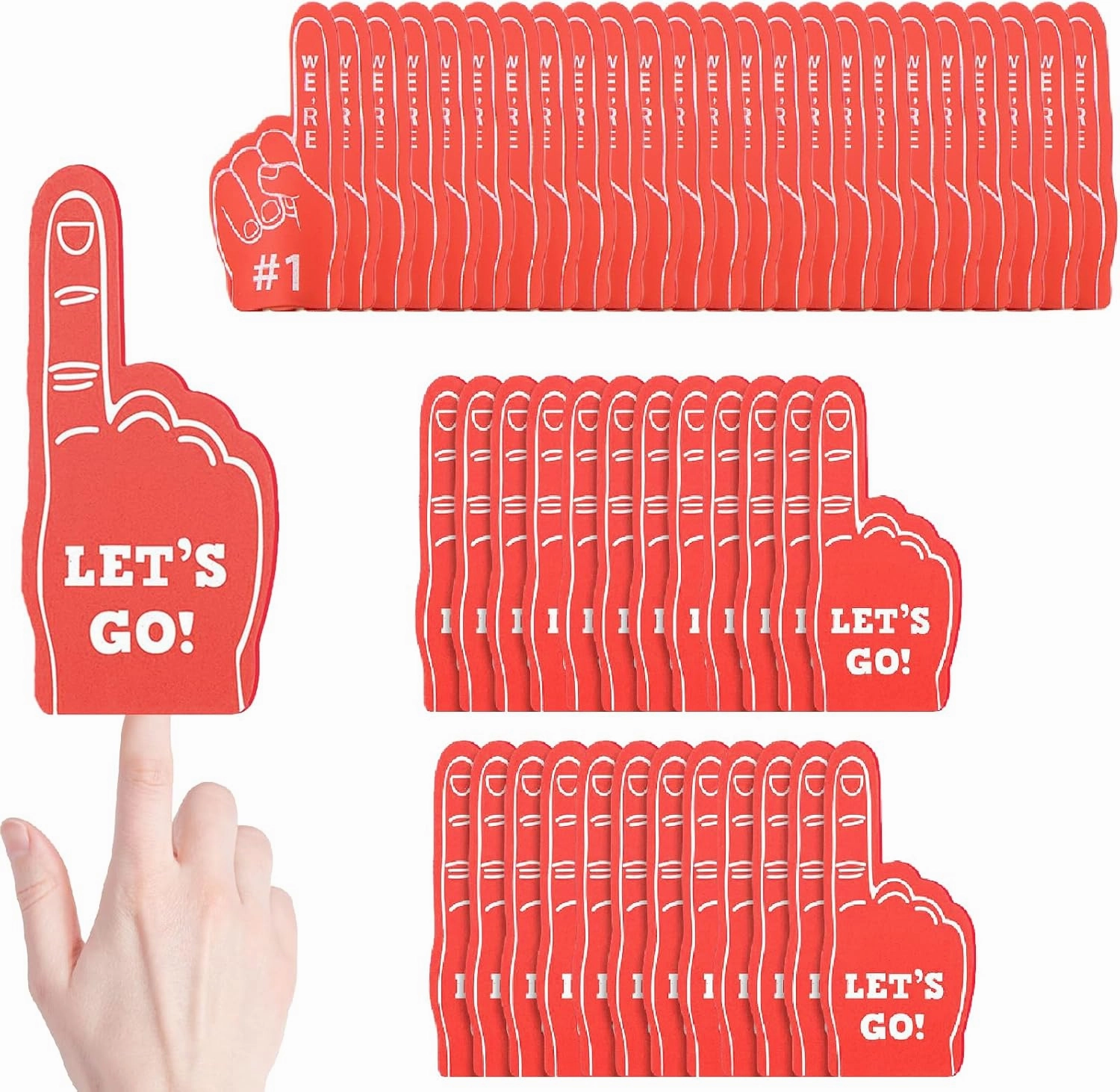 48 Pieces Mini Foam Finger, Sport Fan Party Favors, We're #1 Sports Themed Party Supplies for Baseball Basketball Football Soccer Events Team Gifts(Red)