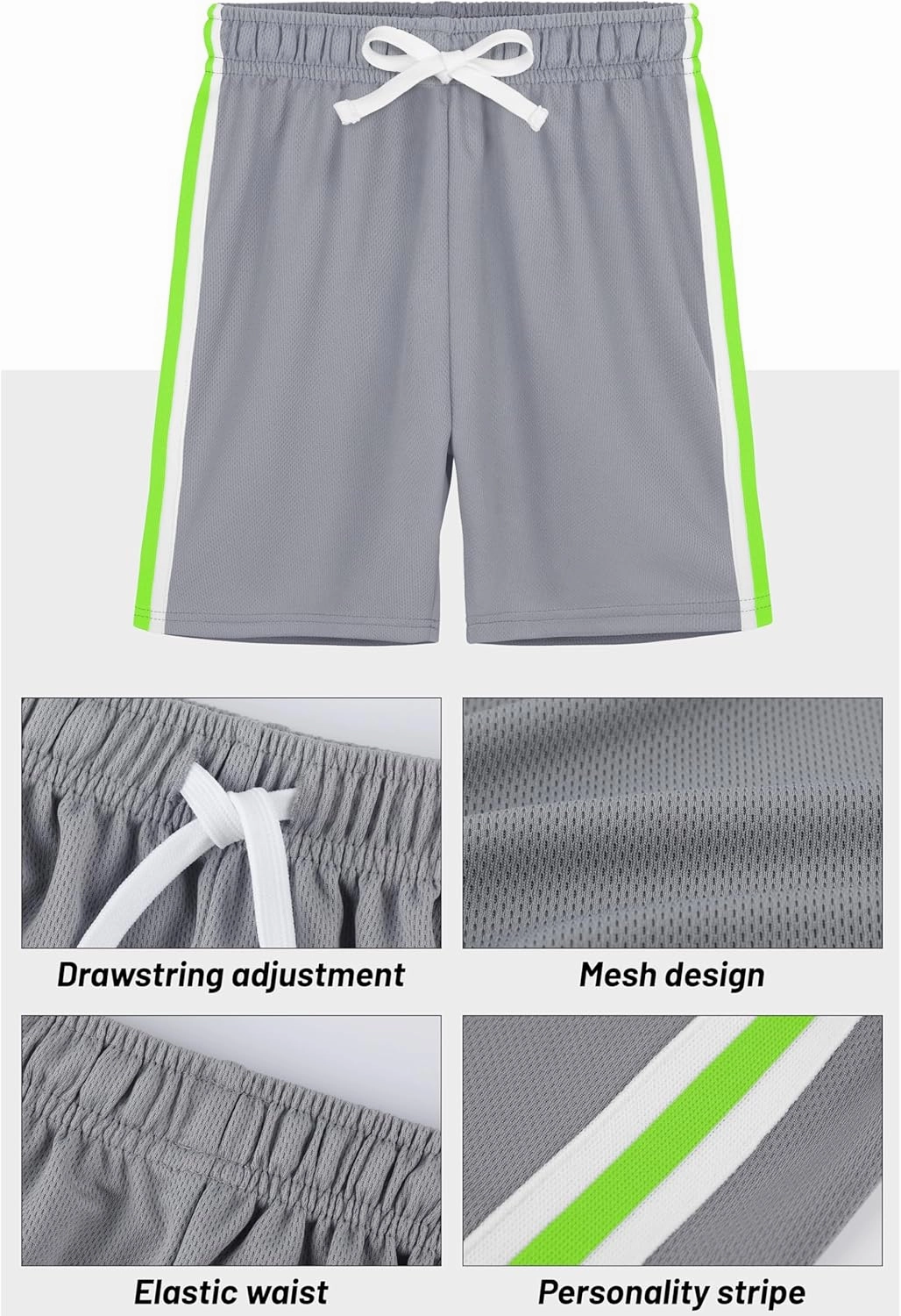 4 Pack Boys Shorts Toddler Boys Athletic Basketball Shorts Clothes Kids Mesh Active Quick Dry Gym Sports with Stripe