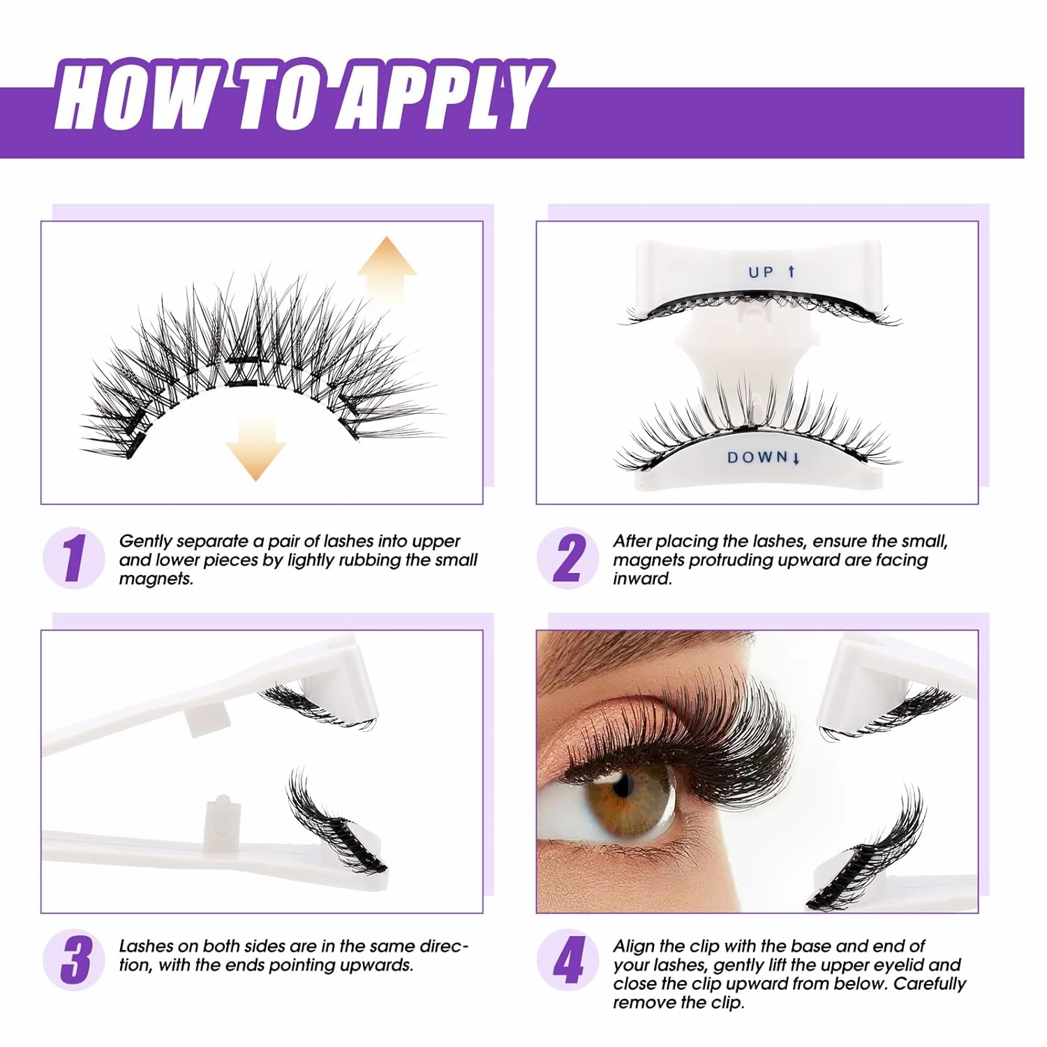 4 Pairs Nature Magnetic Eyelashes-Ultra Volume & Fluffy Look, Reusable, Easy to Apply, No Glue Needed by Wendy Lashes(4 Pairs,079 B01)