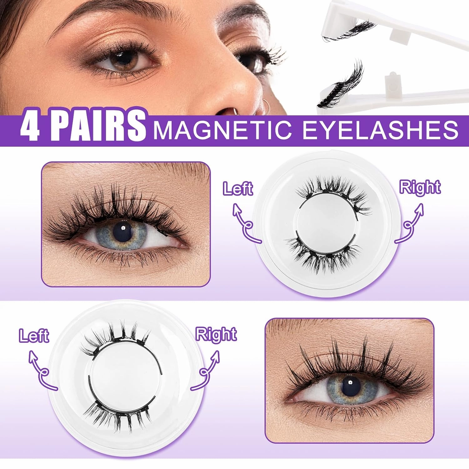 4 Pairs Nature Magnetic Eyelashes-Ultra Volume & Fluffy Look, Reusable, Easy to Apply, No Glue Needed by Wendy Lashes(4 Pairs,079 B01)