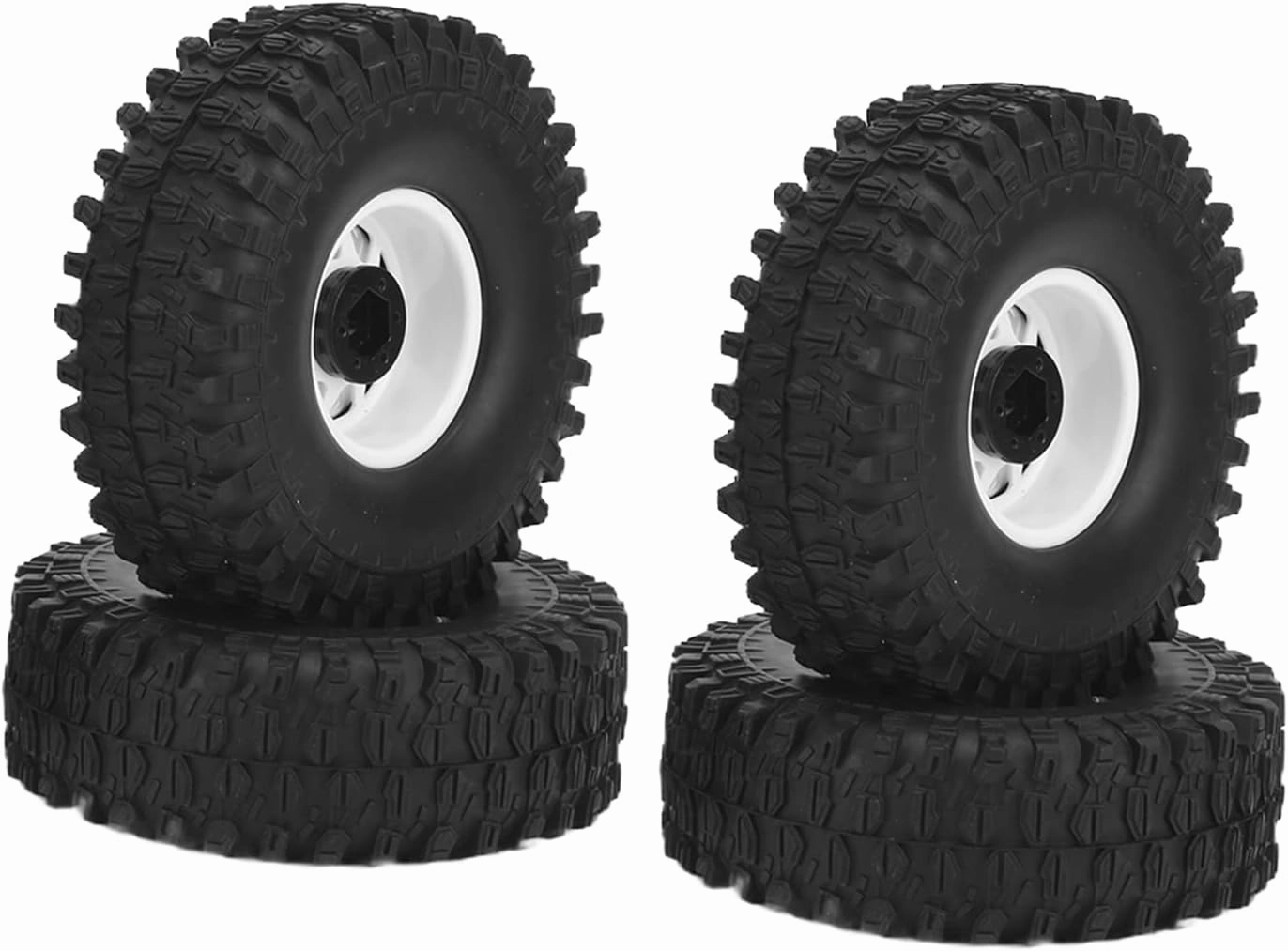 4 Pcs 1/10 RC Car Tires, Soft Rubber Crawler Wheel Hub Tires for 90046, Grip Texture, Installation and Disassembly, Zinc Alloy (White)