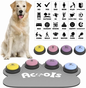 4 Pcs Dog Talking Button Set, Dog Buttons for Communication, 30s Recordable Voice Pet Buzzer Training Buttons, Speaking Button for Dogs with Anti-Slip Dog Buttons Talk Mat and 24 Scene Stickers