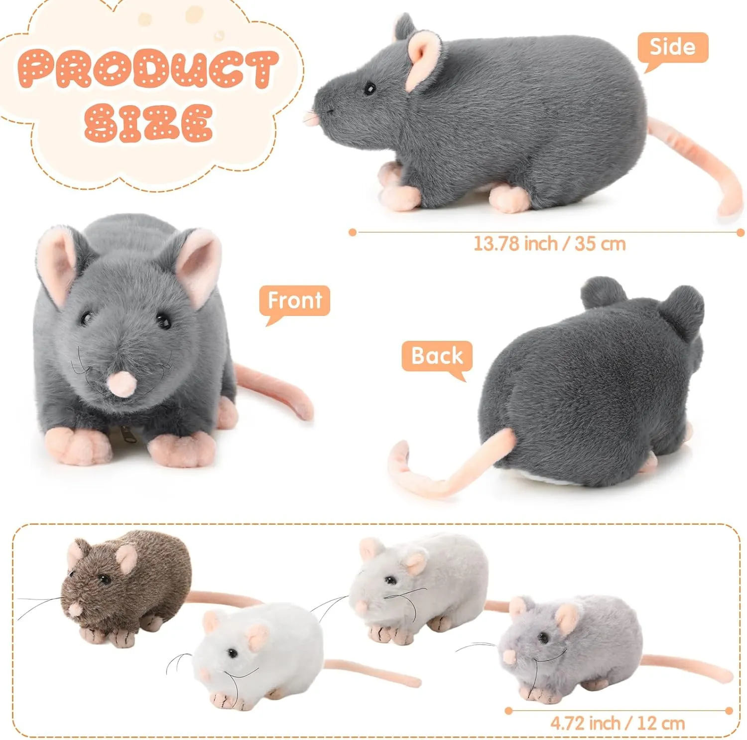 5 Pcs Mouse Stuffed Animals Set 14'' Large Mommy Rat Plush with 4 Small Mouse Babies in Zippered Tummy Stuffed Rat Plush Toys for Girls Boys Birthday Graduation Rat Lover Gift(Cute Style)