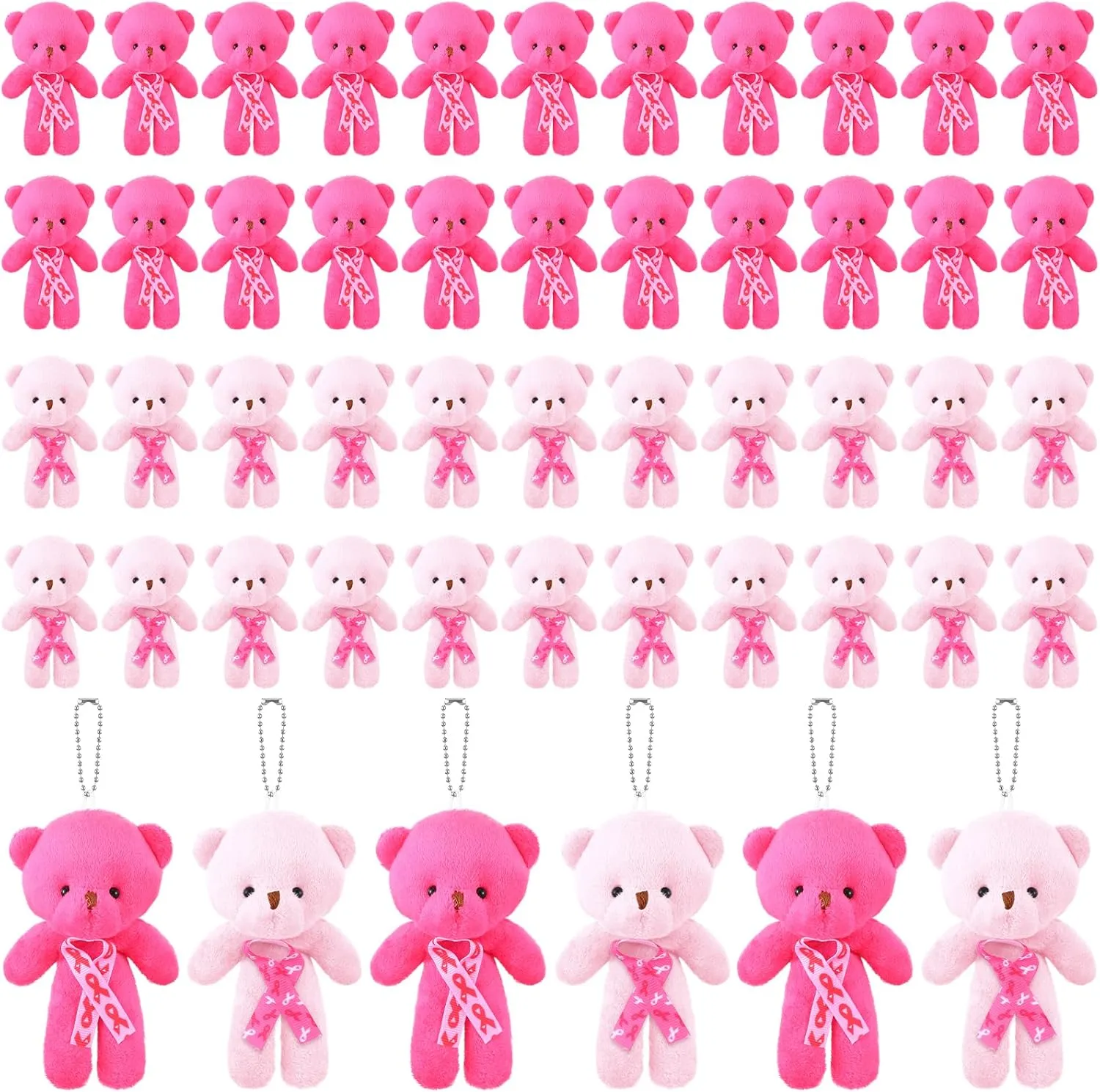 50 Packs 4.7 Inch Mini Bear Breast Cancer Awareness Favors Breast Cancer Awareness Bear Doll Mini Stuffed Animals Bulk for Women, Charity Public and Social Event