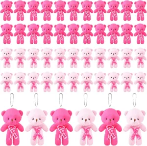 50 Packs 4.7 Inch Mini Bear Breast Cancer Awareness Favors Breast Cancer Awareness Bear Doll Mini Stuffed Animals Bulk for Women, Charity Public and Social Event