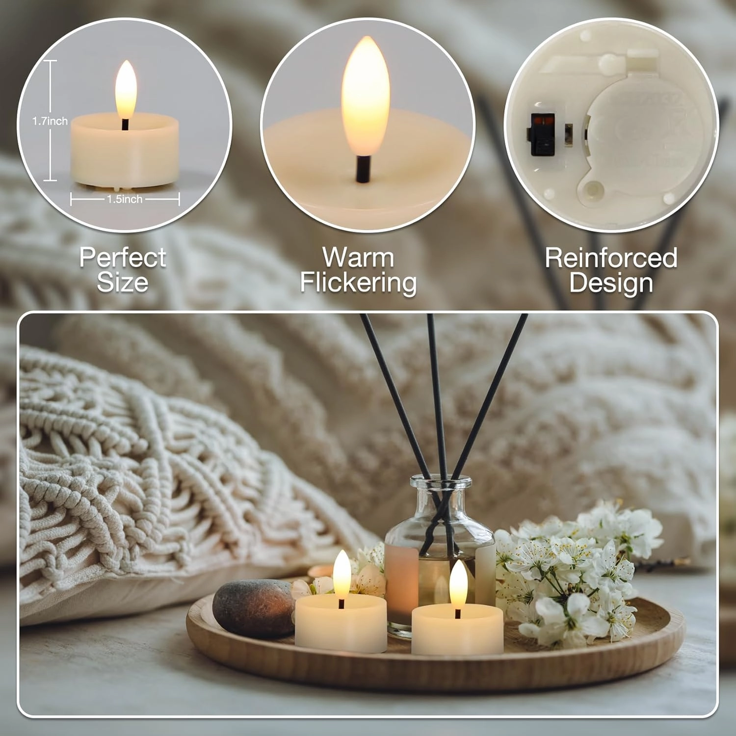 50 Pack Battery Operated Tea Lights Candles, Realistic Flickering Flameless LED Tea Lights, 3D Wick Electric Fake Tealights Candles for Wedding, Festival, Party, Home Decor