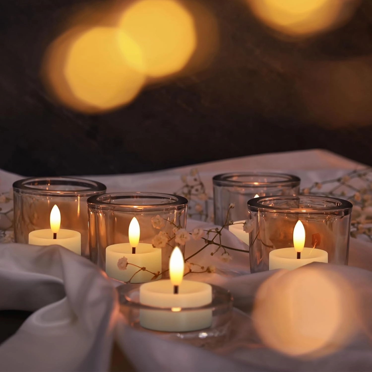 50 Pack Battery Operated Tea Lights Candles, Realistic Flickering Flameless LED Tea Lights, 3D Wick Electric Fake Tealights Candles for Wedding, Festival, Party, Home Decor