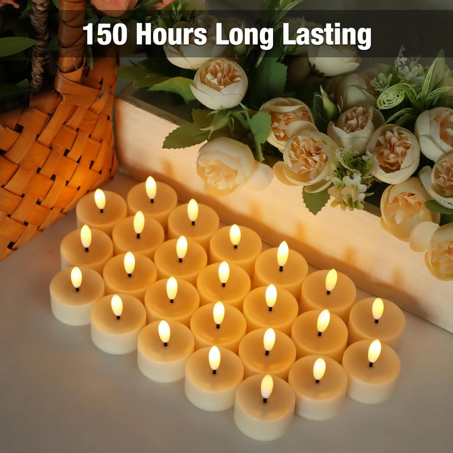 50 Pack Battery Operated Tea Lights Candles, Realistic Flickering Flameless LED Tea Lights, 3D Wick Electric Fake Tealights Candles for Wedding, Festival, Party, Home Decor