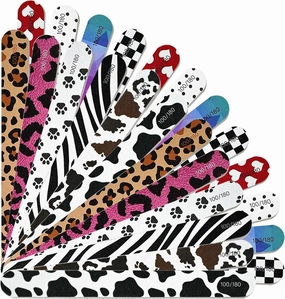 50 Pack Nail Files Gifts in Bulk 100/180 Grit Emery Boards for Women Natural Acrylic Nails Cow Print Leopard Doubled Sided Nail Buffers Nail Care Manicure Kit Salon Home Gifts Bridal Shower Party