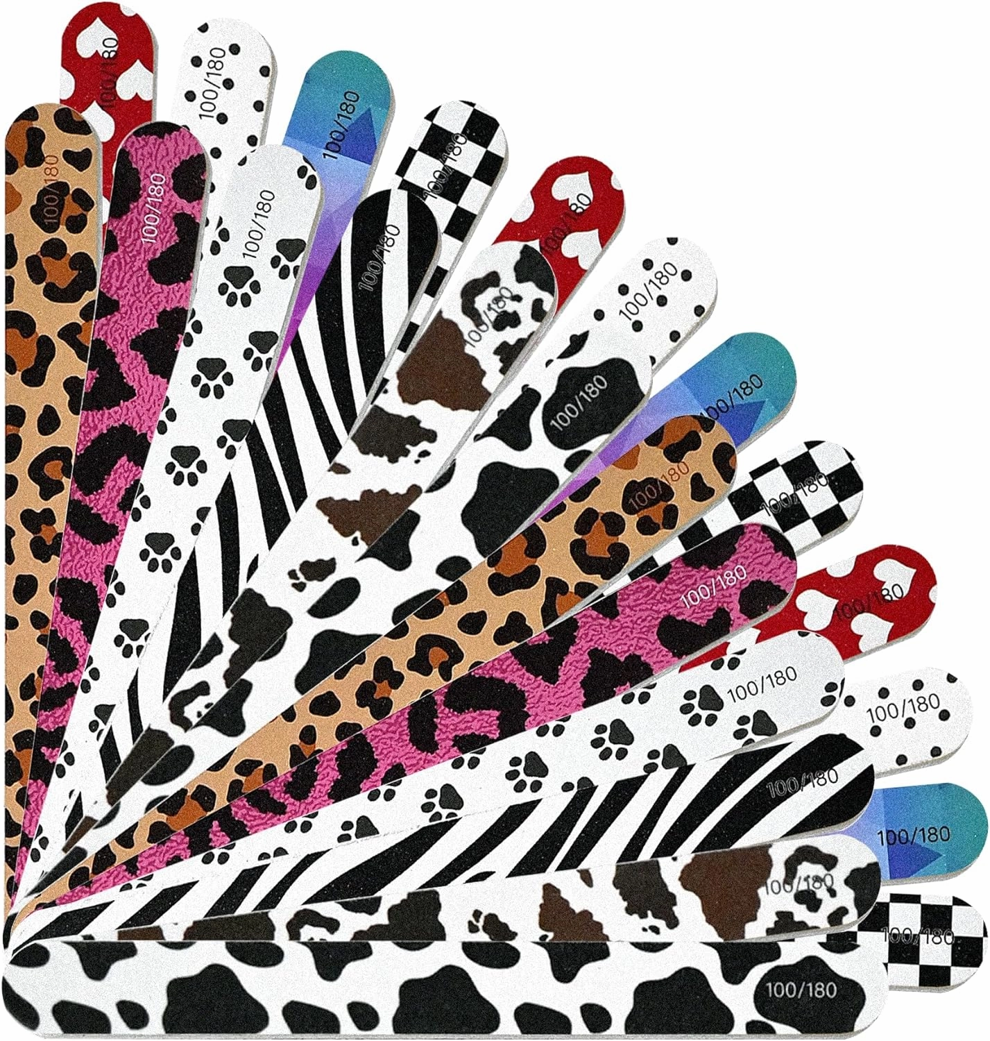 50 Pack Nail Files Gifts in Bulk 100/180 Grit Emery Boards for Women Natural Acrylic Nails Cow Print Leopard Doubled Sided Nail Buffers Nail Care Manicure Kit Salon Home Gifts Bridal Shower Party