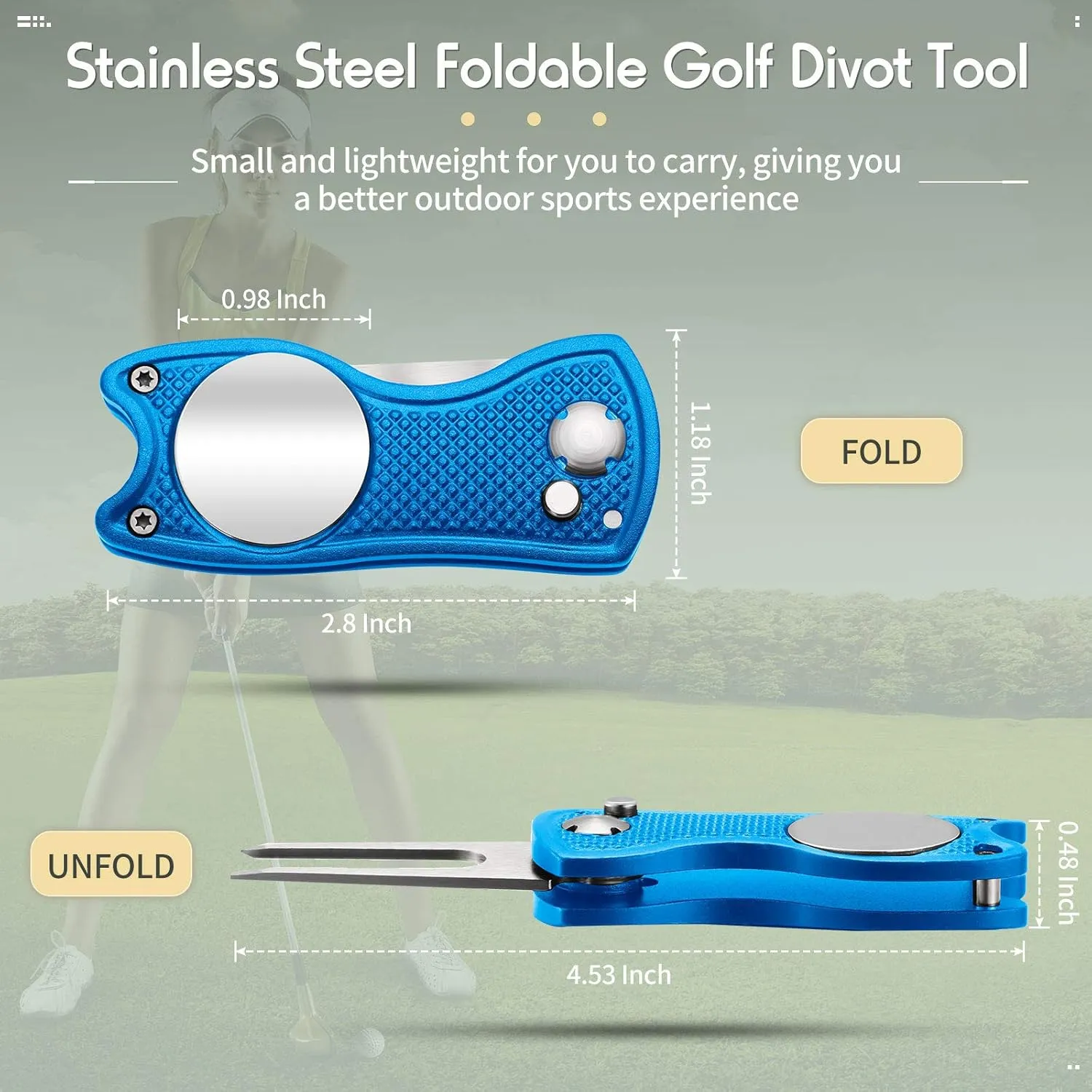 6 Packs Golf Repair Tool Stainless Steel Foldable Golf Divot Tool Magnetic Button Ball Marker
