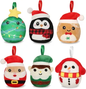 6 Pcs Mini Plush Christmas Ornaments 3.15’’ Cute Plush Ornament for Christmas Tree Decoration, Collectible Soft & Squishy Small Stuffed Animal Toy - Stocking Stuffers, Gift for Kids