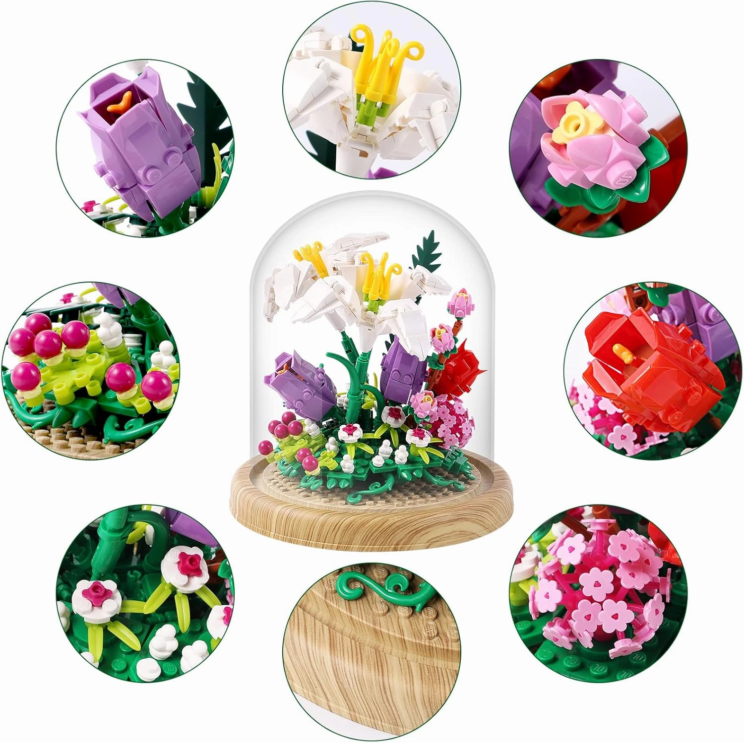 600 PCS Creative Lily Flowers Bonsai Tree Building sets,Sweet Lily Building Blocks with a Transparent Display Glass Cover,Exquisite Decoreated Flower Set,Any time is the most warm love for Her