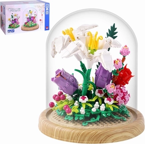 600 PCS Creative Lily Flowers Bonsai Tree Building sets,Sweet Lily Building Blocks with a Transparent Display Glass Cover,Exquisite Decoreated Flower Set,Any time is the most warm love for Her