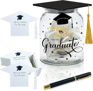 62 Pcs Graduation Memory Jar Set Class of 2025 Graduation Mason Memory Jar with 60 Wishes Advice Cards and Pen Words of Wisdom Jar for Graduate Grad Party Favors for College Senior School Gift