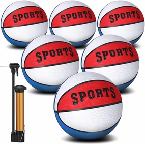 6 Pack Mini Basketball with Pump 7 Inch Size 3 Inflatable Toy Basketball Red White and Blue Mini Hoop Basketball Small Rubber Ball for Teens Beginner Indoor Outdoor Pool Party Favors