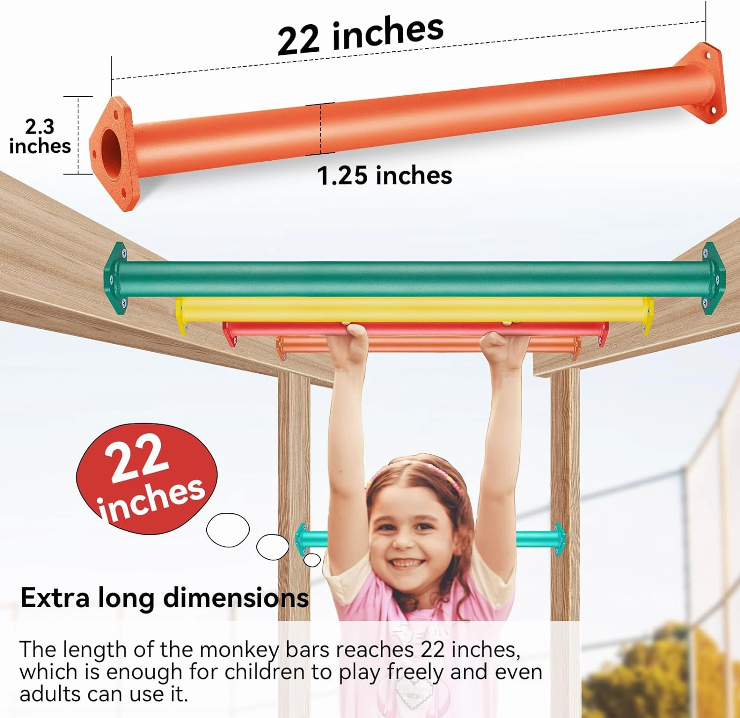 7 Colors 22 Inch Steel Monkey Bars Ladder Rungs Set for Backyards Playground and Children Indoor and Outdoor Climbing Kit (28 Pack)